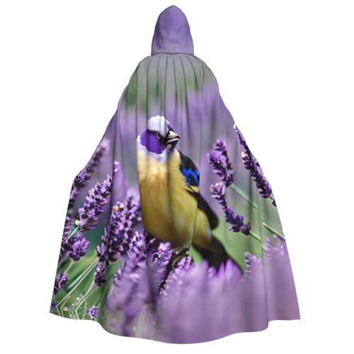 OAZCVBNN Kapuzenumhang mit Vogel in lila Lavendel, Blumendruck, Unisex, Erwachsene, für Halloween, Weihnachten, Karneval, Mottopartys von OAZCVBNN