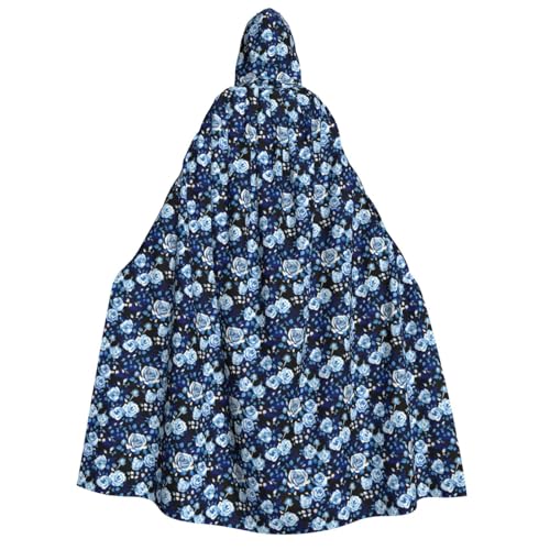 OAZCVBNN Kapuzenumhang mit blauem Blumenmuster, Rosen, Unisex, Erwachsene, für Halloween, Weihnachten, Karneval, Mottopartys von OAZCVBNN