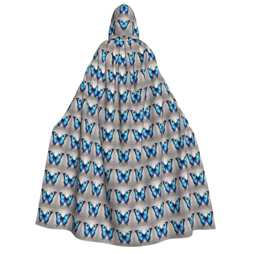 OAZCVBNN Kapuzenumhang mit blauem Schmetterlings-Aufdruck, Unisex, Erwachsene, für Halloween, Weihnachten, Karneval, Mottopartys von OAZCVBNN