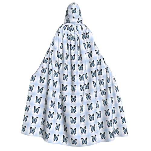 OAZCVBNN Kapuzenumhang mit blauem Schmetterlings-Aufdruck, Unisex, Erwachsene, für Halloween, Weihnachten, Karneval, Mottopartys von OAZCVBNN