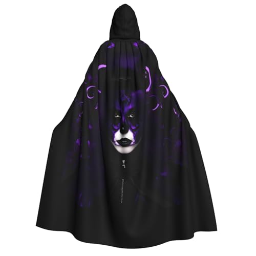 OAZCVBNN Kapuzenumhang mit gruseligem Aufdruck, Unisex, Erwachsene, für Halloween, Weihnachten, Karneval, Mottopartys, Kostüm, Violett / Schwarz von OAZCVBNN
