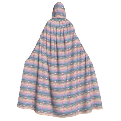 OAZCVBNN Kapuzenumhang mit pinkem Flamingo am Strand, Unisex, Erwachsene, für Halloween, Weihnachten, Karneval, Mottopartys von OAZCVBNN