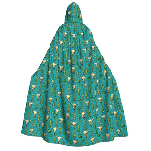 OAZCVBNN Kapuzenumhang mit süßem Kaktus und Totenkopf des Stiers, Unisex, Erwachsene, für Halloween, Weihnachten, Karneval, Mottopartys von OAZCVBNN