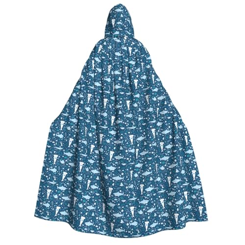 OAZCVBNN Kapuzenumhang mit süßem blauem Fischdruck, Unisex, Erwachsene, für Halloween, Weihnachten, Karneval, Mottopartys von OAZCVBNN