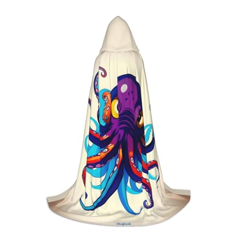 OAZCVBNN Krake Lila Print Zauberer Bademantel Halloween und Karneval Party Mantel mit Kapuze für Männer Frauen Teenager Kinder von OAZCVBNN