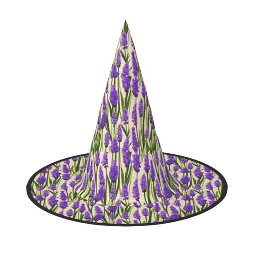 OAZCVBNN Lavendel Stempel Druck Unisex Halloween Hexenhut für Karneval Cosplay Faltbare Kappe und Mottopartys von OAZCVBNN