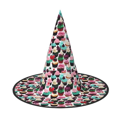 OAZCVBNN Leckere Cupcakes Druck Unisex Halloween Hexenhut für Karneval Cosplay Faltbare Kappe und Mottopartys von OAZCVBNN