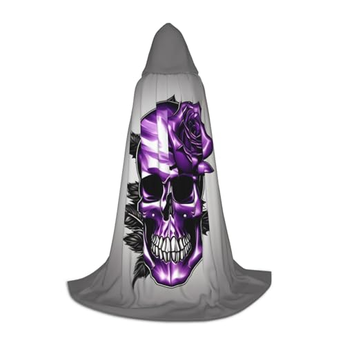 OAZCVBNN Lila Rose und Totenkopf Print Zauberer Bademantel Halloween und Karneval Party Mantel mit Kapuze für Männer Frauen Teenager Kinder, Schwarz, S von OAZCVBNN