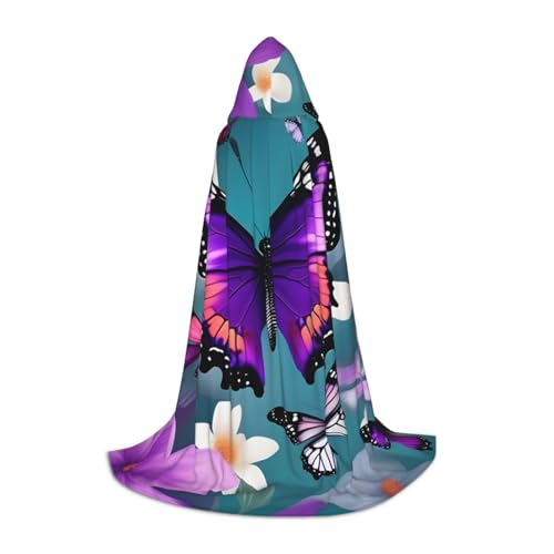 OAZCVBNN Lila Schmetterling und Blumen Druck Zauberer Robe Halloween und Karneval Partys Kapuzenumhang für Männer Frauen Teenager Kinder von OAZCVBNN