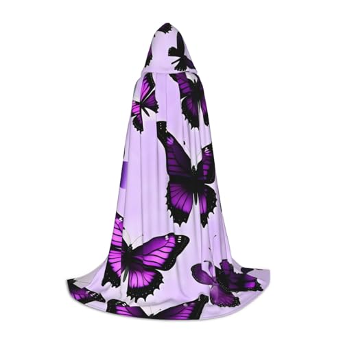 OAZCVBNN Lila Schmetterlinge Print Zauberer Bademantel Halloween und Karneval Party Mantel mit Kapuze für Männer Frauen Teenager Kinder, Schwarz, S von OAZCVBNN