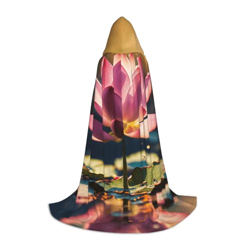 OAZCVBNN Lotusblumen rosa Print Zauberer Bademantel Halloween und Karneval Party Mantel mit Kapuze für Männer Frauen Teenager Kinder, Schwarz, L von OAZCVBNN