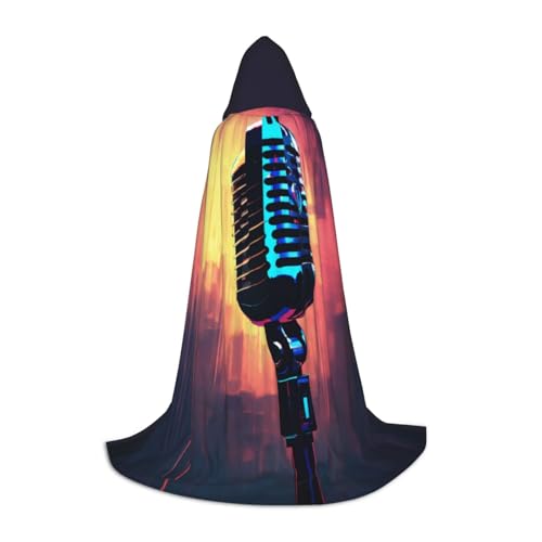 OAZCVBNN Mikrofon mit Note Print Zauberer Bademantel Halloween und Karneval Party Mantel mit Kapuze für Männer Frauen Teenager Kinder, Schwarz, L von OAZCVBNN