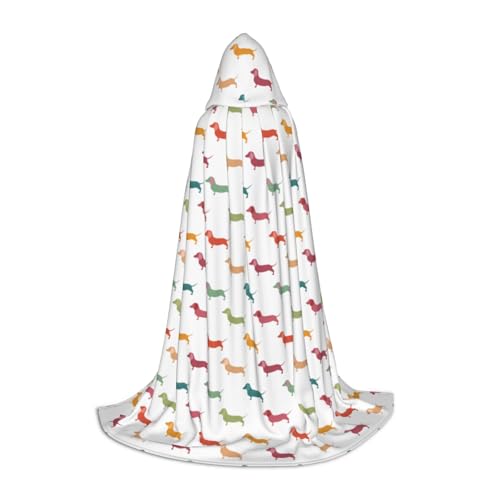 OAZCVBNN Niedliche Hunde Dackel Print Zauberer Bademantel Halloween und Karneval Party Mantel mit Kapuze für Männer Frauen Teenager Kinder, Schwarz, L von OAZCVBNN