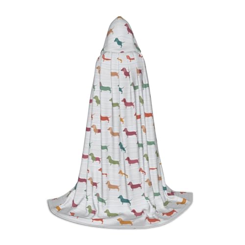 OAZCVBNN Niedliche Hunde Dackel Print Zauberer Bademantel Halloween und Karneval Party Mantel mit Kapuze für Männer Frauen Teenager Kinder, Schwarz, S von OAZCVBNN