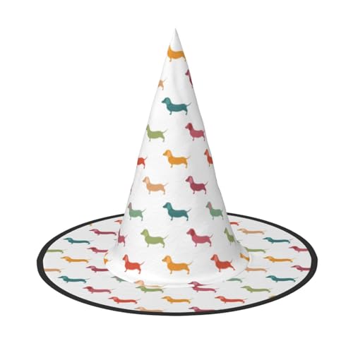 OAZCVBNN Niedlicher Dackel-Hunde-Druck, Unisex, Halloween, Hexenhut, für Karneval, Cosplay, faltbare Kappe und Motto-Partys von OAZCVBNN
