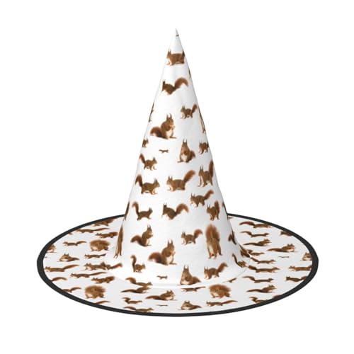 OAZCVBNN Niedlicher Eichhörnchen-Druck Unisex Halloween Hexenhut für Karneval Cosplay Faltbare Kappe und Mottopartys von OAZCVBNN