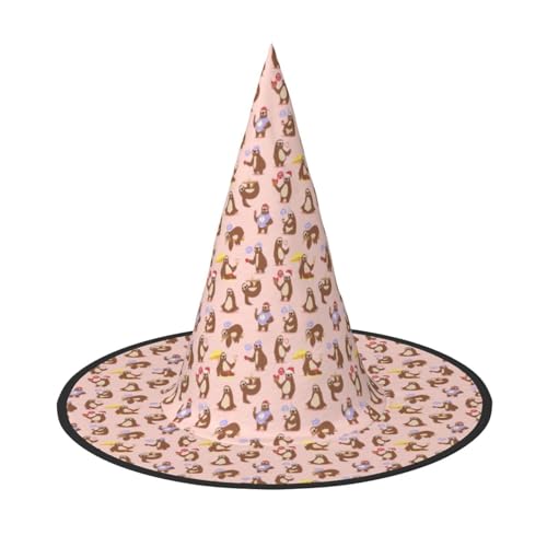OAZCVBNN Niedlicher Faultier Druck Unisex Halloween Hexenhut für Karneval Cosplay Faltbare Kappe und Mottopartys von OAZCVBNN