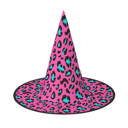 OAZCVBNN Niedlicher Leopardenmuster Unisex Halloween Hexenhut für Karneval Cosplay Faltbare Kappe und Mottopartys von OAZCVBNN