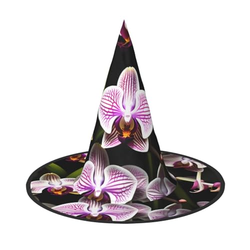 OAZCVBNN Orchideen Druck Unisex Halloween Hexenhut für Karneval Cosplay Faltbare Kappe und Mottopartys von OAZCVBNN