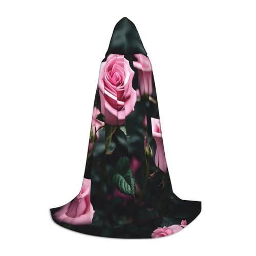OAZCVBNN Rosa Rose Print Zauberer Bademantel Halloween und Karneval Party Mantel mit Kapuze für Männer Frauen Teenager Kinder von OAZCVBNN