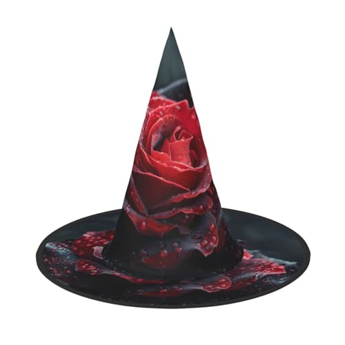 OAZCVBNN Rote und schwarze Rose Druck Unisex Halloween Hexenhut für Karneval Cosplay Faltbare Kappe und Mottopartys von OAZCVBNN