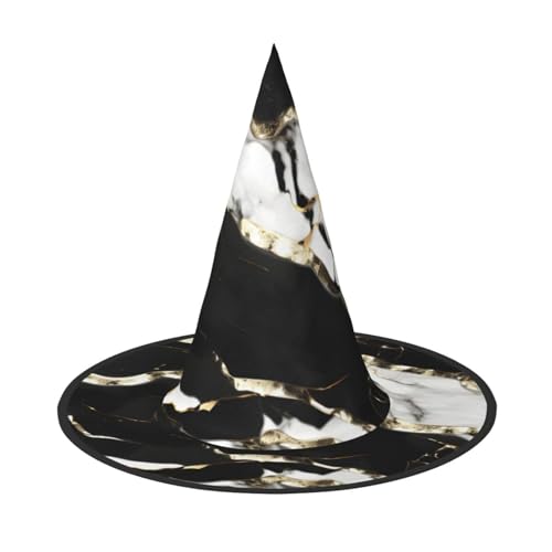 OAZCVBNN Schwarz-Weiß-Marmor-Textur-Druck, Unisex, Halloween, Hexenhut, für Karneval, Cosplay, faltbare Kappe und Themenpartys von OAZCVBNN