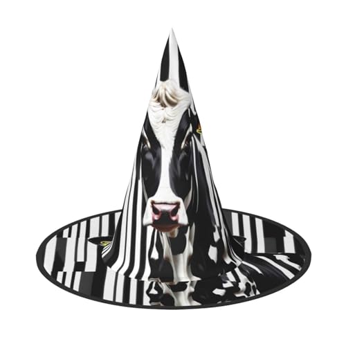 OAZCVBNN Schwarz Weiß Milch Kuh Druck Unisex Halloween Hexenhut für Karneval Cosplay Faltbare Kappe und Mottopartys von OAZCVBNN