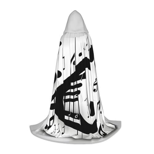 OAZCVBNN Schwarz und weiß Musik Hinweis Druck Assistent Robe Halloween Und Karneval Partys Mit Kapuze Mantel Für Männer Frauen Jugendliche Kinder, blacks, S von OAZCVBNN