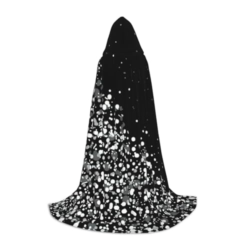 OAZCVBNN Schwarz-weißer Glitzer-Druck, Zauberer-Robe, Halloween und Karneval, Partys, Kapuzenumhang für Männer, Frauen, Teenager, Kinder von OAZCVBNN