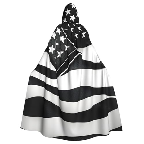 OAZCVBNN Schwarz-weißer Umhang mit amerikanischer Flagge, Halloween-Kapuzenumhang, volle Länge, Erwachsene, Kinder, Unisex, Mittelalter-Kostüm, Cosplay-Kostüm von OAZCVBNN