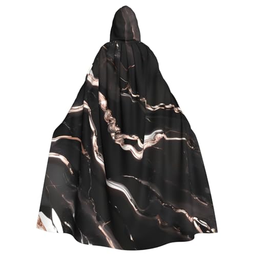 OAZCVBNN Schwarzer, rotgoldener Marmor-Druck, Halloween-Kapuzenumhang, volle Länge, Erwachsene, Kinder, Unisex, mittelalterliches Cosplay-Kostüm von OAZCVBNN