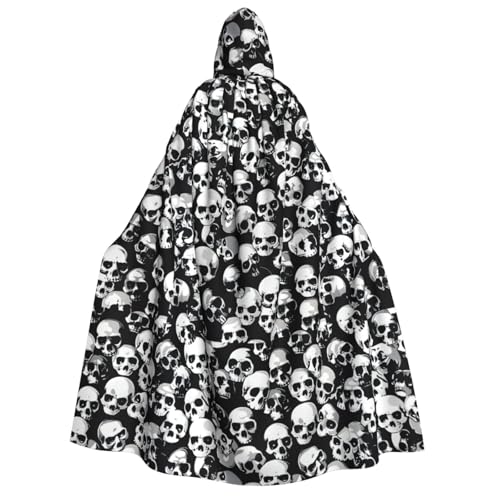 OAZCVBNN Schwarzer Totenkopf-Umhang mit Kapuze, Unisex, Erwachsene, für Halloween, Weihnachten, Karneval, Mottopartys von OAZCVBNN