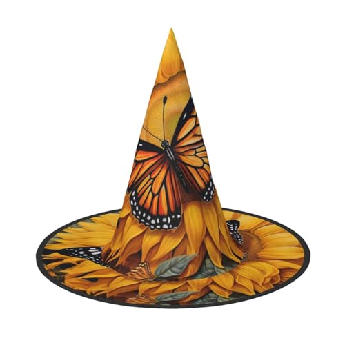 OAZCVBNN Sonnenblume Schmetterling Druck Unisex Halloween Hexenhut für Karneval Cosplay Faltbare Kappe und Mottopartys von OAZCVBNN