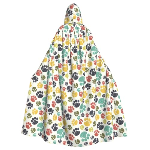 OAZCVBNN Süßer bunter Hundepfotenabdruck, Halloween-Kapuzenumhang, volle Länge, Erwachsene, Kinder, Unisex, Mittelalter-Kostüm, Cosplay-Kostüm von OAZCVBNN