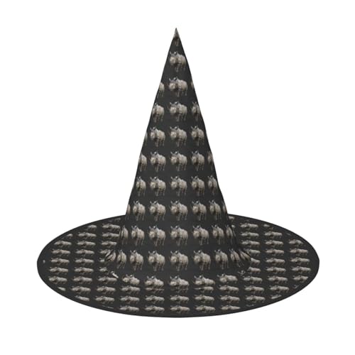 OAZCVBNN Tier Nashorn Druck Unisex Halloween Hexenhut für Karneval Cosplay Faltbare Kappe und Mottopartys von OAZCVBNN