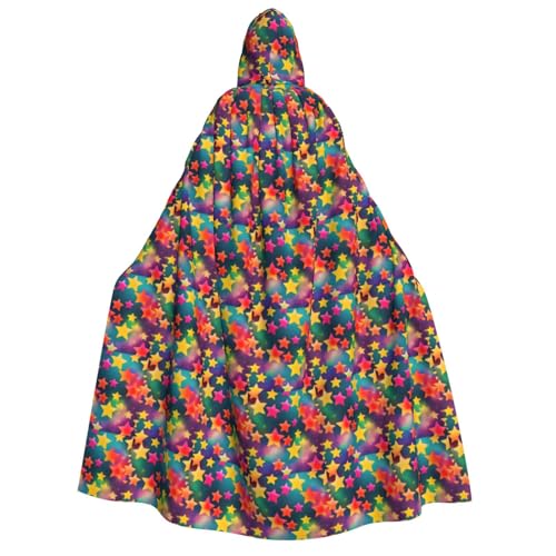 OAZCVBNN Umhang mit Kapuze und bunten Regenbogen-Sternen, Unisex, Erwachsene, für Halloween, Weihnachten, Karneval, Mottopartys von OAZCVBNN