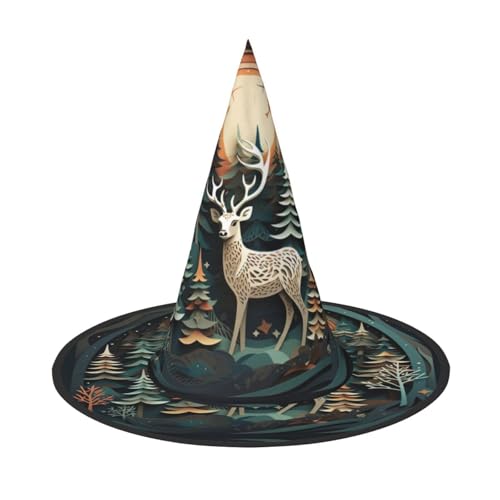 OAZCVBNN Weihnachten Hirsch Druck Unisex Halloween Hexenhut für Karneval Cosplay Faltbare Kappe und Mottopartys von OAZCVBNN