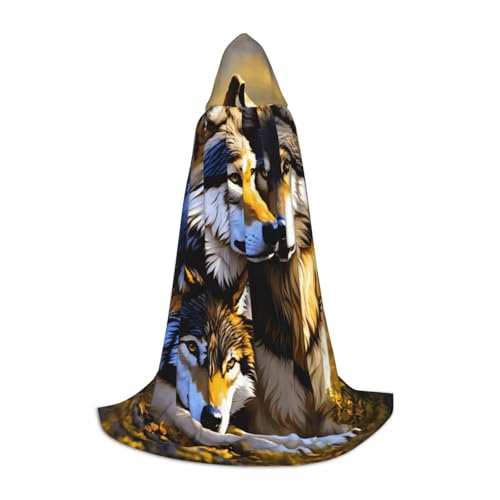 OAZCVBNN Wolf Zauberer Bademantel Halloween Karneval Kapuzenmantel für Männer Frauen Teenager Kinder, Schwarz (Black), M von OAZCVBNN