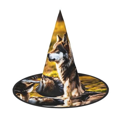 OAZCVBNN Wolfs Print Unisex Halloween Hexenhut für Karneval Cosplay Faltbare Kappe und Mottoparty von OAZCVBNN