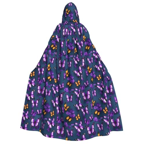 OAZCVBNN Wunderschöner lila Schmetterlings-Aufdruck, Kapuzenumhang, Unisex, Erwachsene, für Halloween, Weihnachten, Karneval, Mottopartys von OAZCVBNN