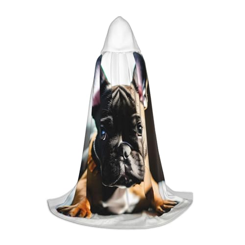 OAZCVBNN Zauber Bademantel bedruckt Französische Bulldogge Halloween Karneval Kapuzenmantel für Männer Frauen Teenager Kinder, Schwarz (Black), S von OAZCVBNN