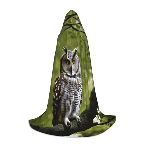 OAZCVBNN Zauberer Bademantel mit Eulenzweig bedruckt Halloween Karneval für Männer Frauen Teenager Kinder, Schwarz (Black), L von OAZCVBNN