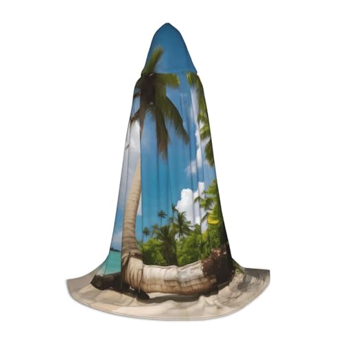 OAZCVBNN Zauberer-Bademantel mit zwei Palmen, tropischer Druck, für Halloween und Karneval, Partys, Kapuzenumhang für Männer, Frauen, Teenager, Kinder von OAZCVBNN
