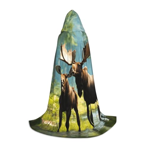 OAZCVBNN Zauberer-Robe mit Hirschbär-Elch-Aufdruck, für Halloween und Karneval, Partys, Kapuzenumhang für Männer, Frauen, Teenager, Kinder von OAZCVBNN