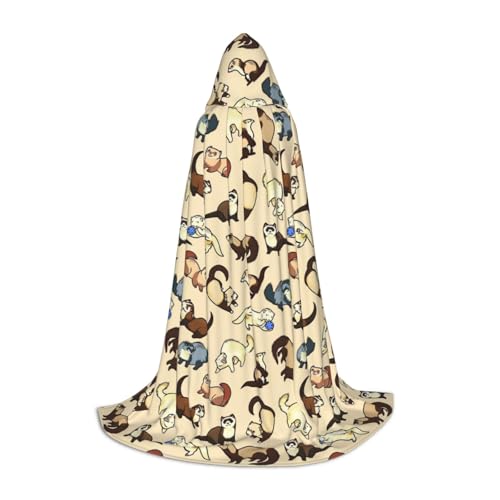 OAZCVBNN Zauberer-Robe mit haarigem Frettchen-Aufdruck, für Halloween und Karneval, Partys, Kapuzenumhang für Männer, Frauen, Teenager, Kinder von OAZCVBNN
