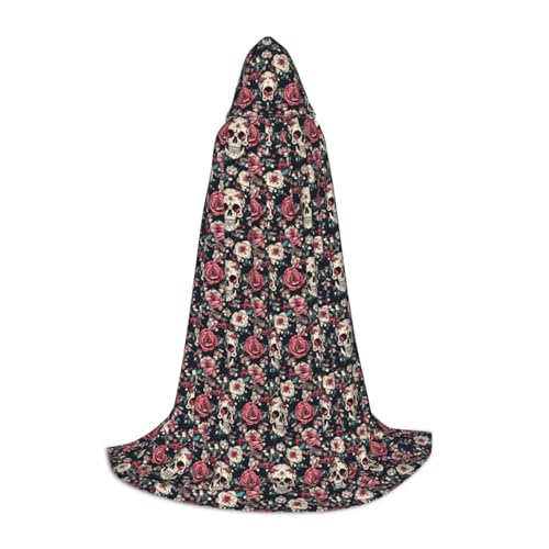 OAZCVBNN Zauberer Schädel mit Blumenmuster Totenkopf-Party Bademantel Halloween für Männer Frauen Teenager Kinder, Schwarz (Black), S von OAZCVBNN