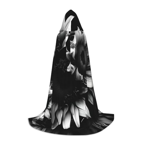 OAZCVBNN Zauberer mit Sonnenblume Print Halloween Karneval Kostüm Zauberer Cape mit Kapuze für Männer Frauen Teenager Kinder, Schwarz (Black), M von OAZCVBNN