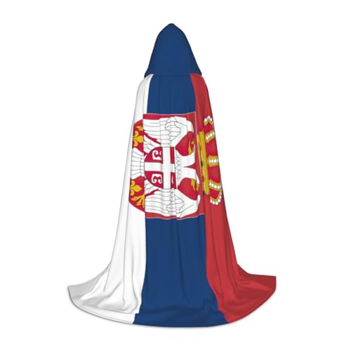 Serbien Flagge Print Zauberer Bademantel Halloween und Karneval Party Mantel mit Kapuze für Männer Frauen Teenager Kinder, Schwarz, M von OAZCVBNN