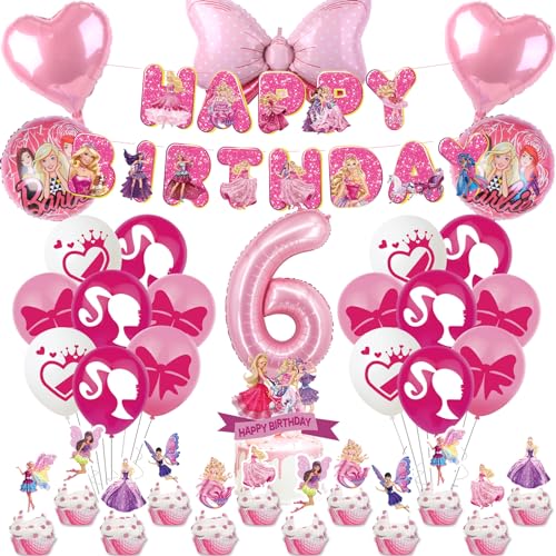Prinzessin Deko Set für Mädchen 6 Jahre - 40 Stück Barbi Geburtstag Thema Mit Luftballon Rosa, Tortendeko, Happy Birthday Banner - Party Dekoration Prinzessin Deko Set für Mädchen 6 Jahre - 40 Stück Barbi Geburtstag Thema Mit Luftballon Rosa, Tortendeko, Happy Birthday Banner - Party Dekoration von OBBOR