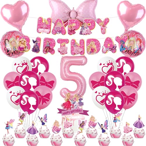 Prinzessin Deko Set für Mädchen 5 Jahre - 39 Stück Barbi Geburtstag Thema Mit Luftballon Rosa, Tortendeko, Happy Birthday Banner - Party Dekoration Prinzessin Deko Set für Mädchen 5 Jahre - 39 Stück Barbi Geburtstag Thema Mit Luftballon Rosa, Tortendeko, Happy Birthday Banner - Party Dekoration von OBBOR